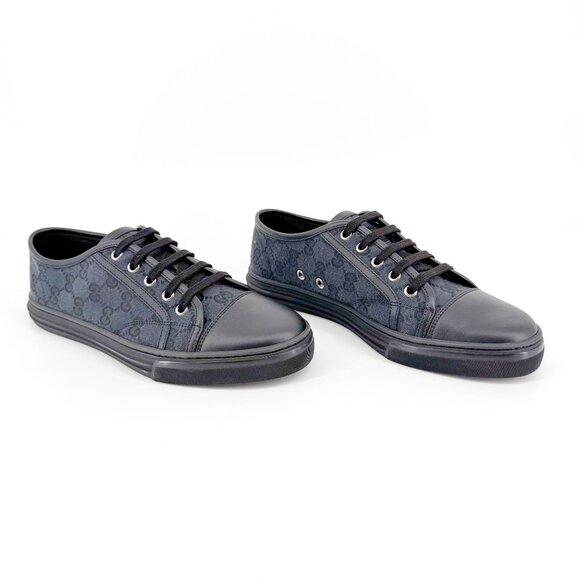 Gucci Low Top GG Sneakers Size 39 US 9 Black Monogram Logo Canvas Leather - Picture 1 of 14